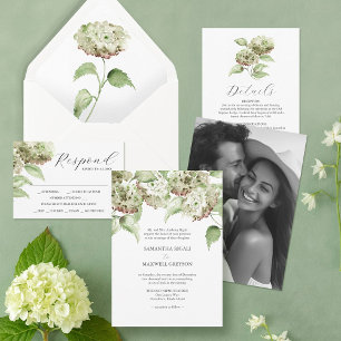 Green Hydrangea Wedding Save The Dates with Photo Save The Date