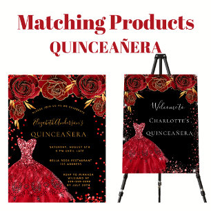 Quinceanera black red dress budget invitation flyer