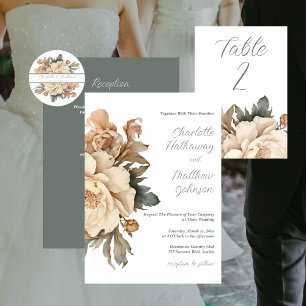 Elegant Taupe With Green Floral Wedding Classic Round Sticker