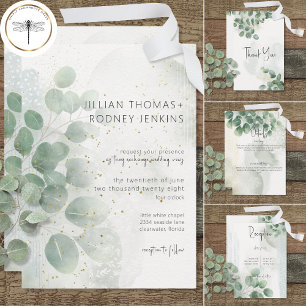 Modern Sage Green Eucalyptus & Gold Wedding Save The Date