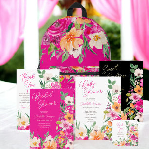 Bright bold wild flowers script baby shower invitation