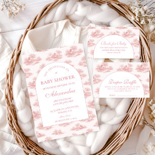 French Toile Baby Shower Pink Invitation