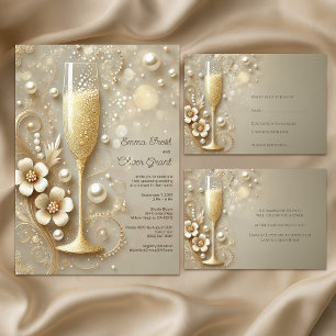 Elegant Champagne and Pearl Wedding Shower Invitation