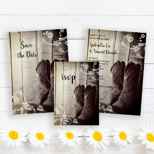 Cartons Réponse Boots rustiques Cowboy Pays Mariage Occidental RSV