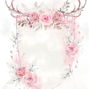 Chic Blush Pink Peony Sage Deer Antlers Wedding  A All In One Invitation