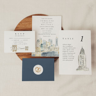 Watercolor New York City USA Destination Wedding Invitation