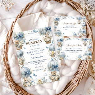 Whimsical Blue Little Pumpkin Baby Shower Invitation