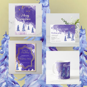 Purple Golden Christmas Tree Watercolor Art Foil H Foil Holiday Card