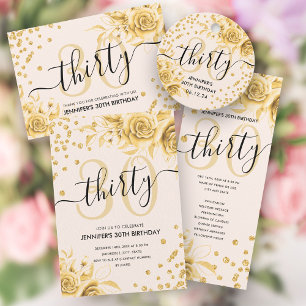 Invitation Gold All in One Floral Parties scintillant 30e ann