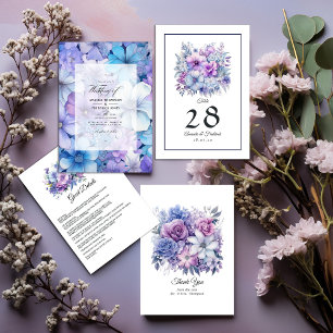 Silver, Icy Blue and Lilac Floral Wedding Table Number