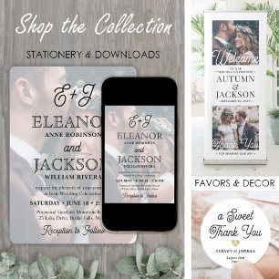 Retro Script Monogram Elegant 2 Photo Wedding Invitation