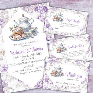 Tea Party Lavender Garden Floral Baby Shower Thank You Card