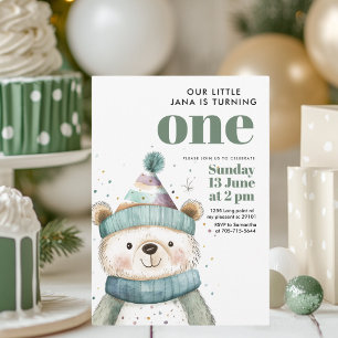 Invitation Anniversaire de l'ours vert   Winter Wonderland