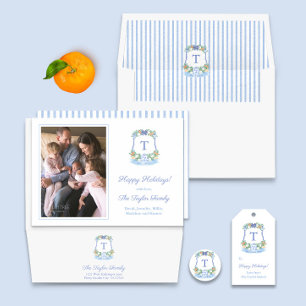 Royal Blue White Citrus Holidays Return Address Envelope