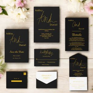 Modern Simple Black And Gold Elegant Chic Wedding Save The Date
