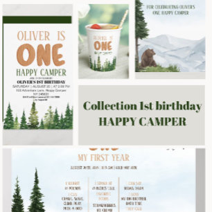 One Happy Camper Wood Boys 1st Birthday Invitation