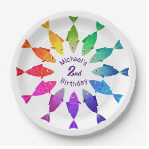 Rainbow fish in ocean cute colourful pattern  invitation