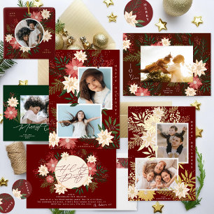 Maroon Round Photo Floral Kids Christmas Ceramic Ornament