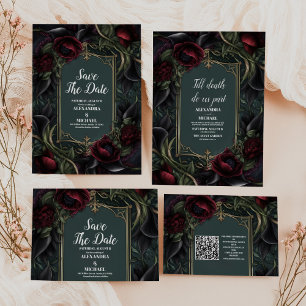 Red Roses Gothic Halloween Wedding Save The Date