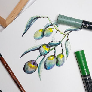 Invitation Aquarelle magique à branche d'olivier peinte à la 