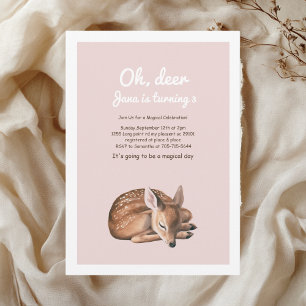 Whimsical Woodland Deer Birthday Pink  Wrapping Paper