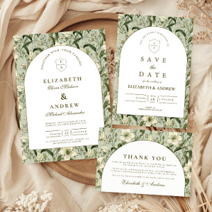 Save The Date Mariage Élégant avec Arche Botanique de Sauge