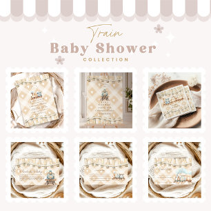Hearts Watercolor Train Baby Shower Note for Baby Enclosure Card