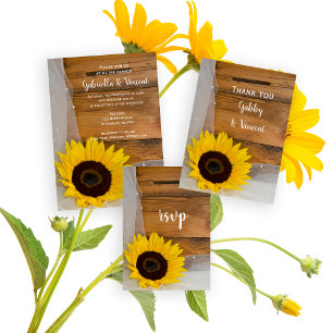 Sunflower and Veil Country Wedding Magnetic Invitation