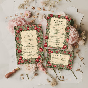 Vintage Pomegranate Garden Wedding Invitation
