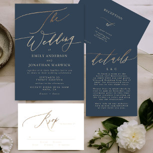 Navy Blue Elegant Full Real Gold The Wedding