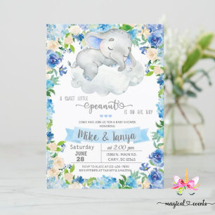 Invitation Bébé éléphant & nuage garçon baby shower invitatio
