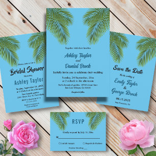 Invitation Marine Tropical Palm Blue Beach Destination Mariag