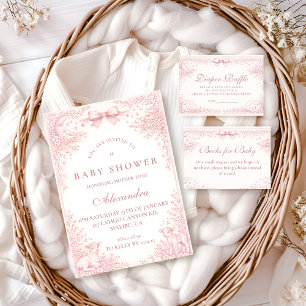 Carte D'accompagnement Rose Poudré Toile de Jouy Vintage Couche pour Agne