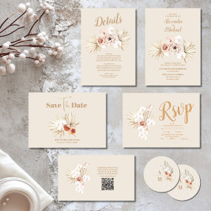 Boho Pampass Grass Floral Wedding Invitation