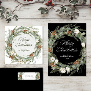 Black Elegant Wreath   Merry Christmas Gold Foil Holiday Card