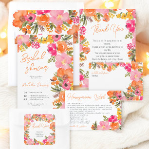 Bold orange flowers wishing well wedding enclosure card