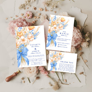 Pastel Wildflower Bow Wedding Invitation