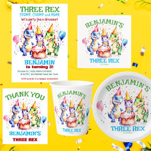 Three rex cute dinosaurs birthday tableware napkin