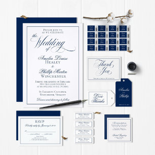 Elegant Navy Blue and White Wedding Invitation