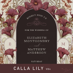 Black Violet Calla Lily Wedding Art Nouveau Mucha Invitation