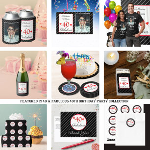 40 & Fabulous Red 40th Birthday Black White Stripe Paper Plate