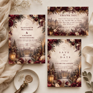 Romantic Burgundy Winter Wedding Invitation