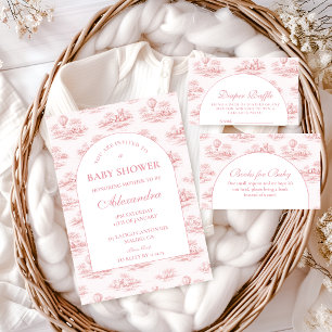 Romantic Pink Toile Baby Shower Invitation