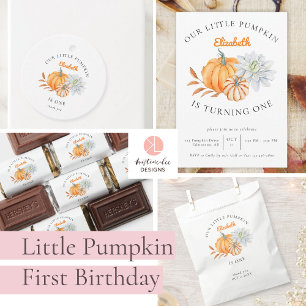 Our Little Pumpkin 1st Birthday Floral Fall Photo Invitation