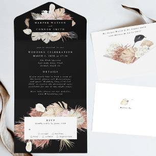 Black Premium Pampas Grass Formal Spring Wedding Invitation
