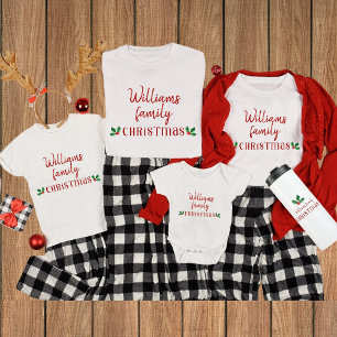 Family Christmas red holly matching mens t-shirt