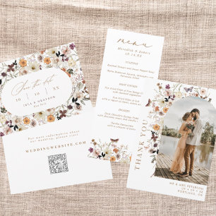Boho Fall Wildflowers Wedding All In One Invitation
