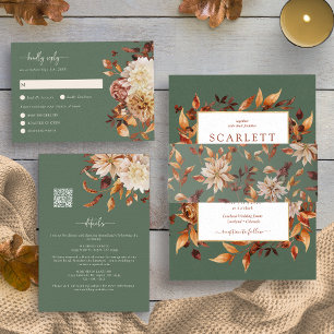 Sage Green Fall Terracotta Monogram Wreath Wedding Invitation