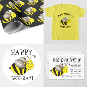 Happy Bee-Day Bumblebee Yellow Bumble Bee Birthday Invitation