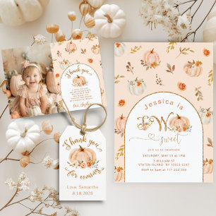 White peach girl little pumpkin first birthday invitation